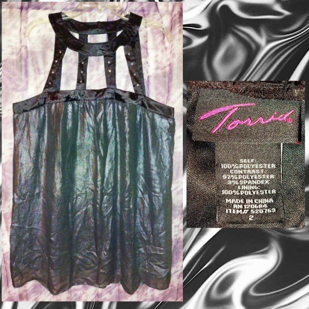 Torrid Blk & Gunmetal Gray Chiffon & Satin Strappy Colorblock Woven Top 2X|18/20